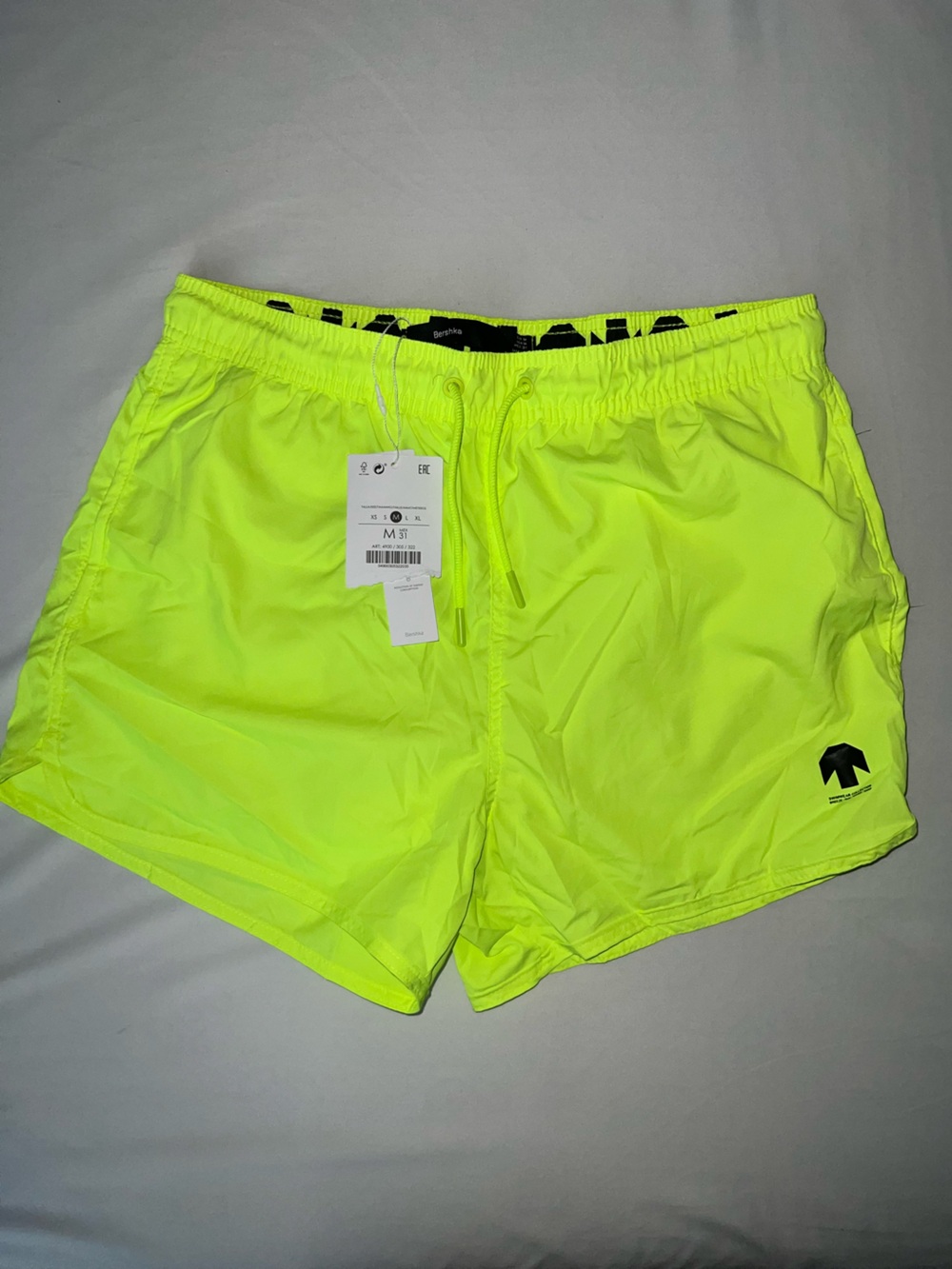 Bershka Neon Lime Drawstring Swim Shorts
